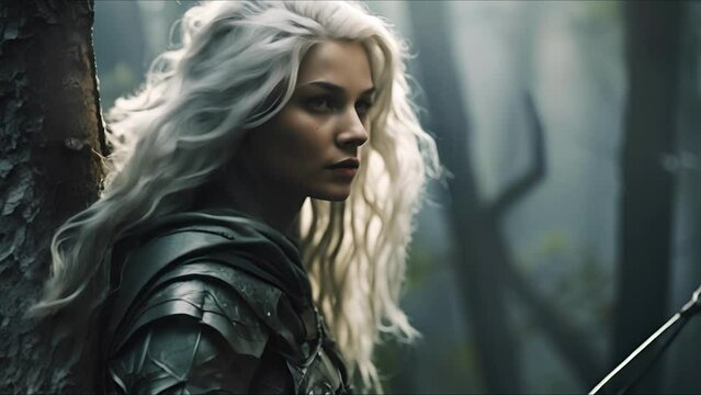 Beautiful elf woman. Fantasy medieval background. The concept of medieval history, life and culture. Ai-generated.