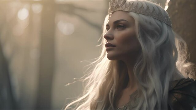 Beautiful queen. Fantasy medieval background. The concept of medieval history, life and culture. Ai-generated.