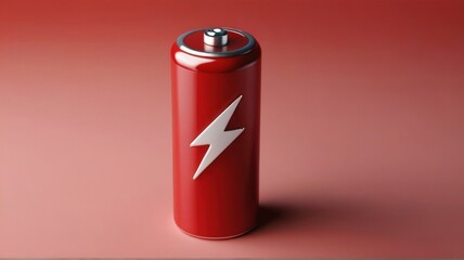 Battery simple 3d render illustration on red pastel background in light studio