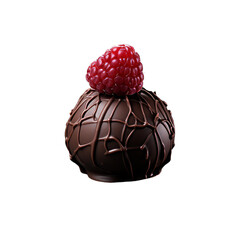 A dark chocolate raspberry truffle isolated on transparent background, png