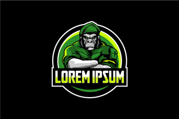 Army Gorilla Cartoon character vector Mascot Military logo template
