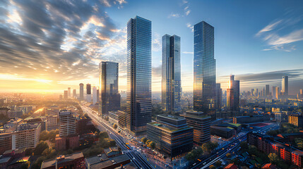 Urban Twilight: Skyline View of Warsaw at Dusk, Blending Modern Architecture with the Citys Vibrant...
