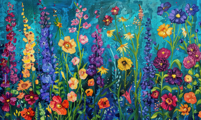 lush floral painting with rich textures and summer garden blossoms