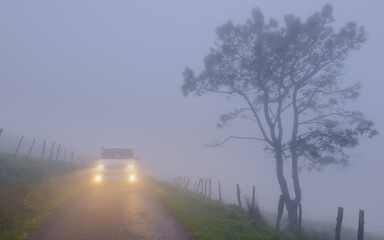 Car on mount Jaizkibel. Car with fog lights on mount Jaizkibel, Euskadi