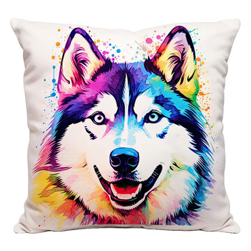 Siberian Husky dog picture printed on pillow on transparent background