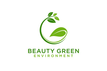Eco green leaf environment logo design G initial letter shape.