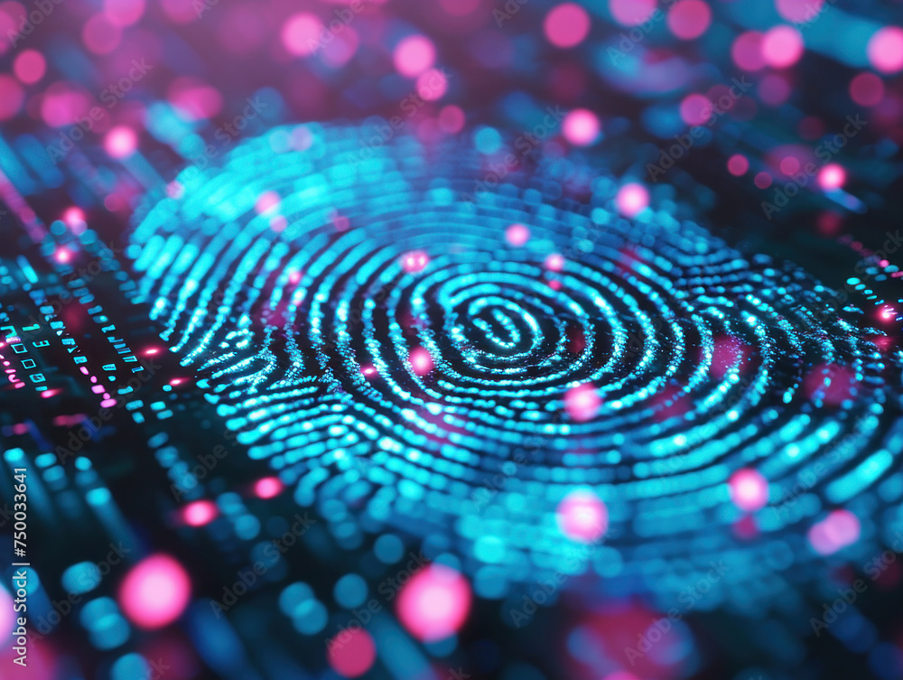 Poster conceptual 3d illustration of biometrics and digital fingerprint technology for security and identif