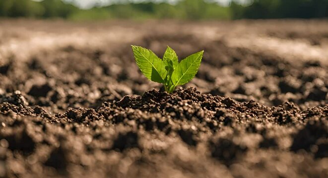 una sola piccola piantina nata in un terreno arido, concetto di sopravvivienza in un clima provato dal surriscaldamento globale