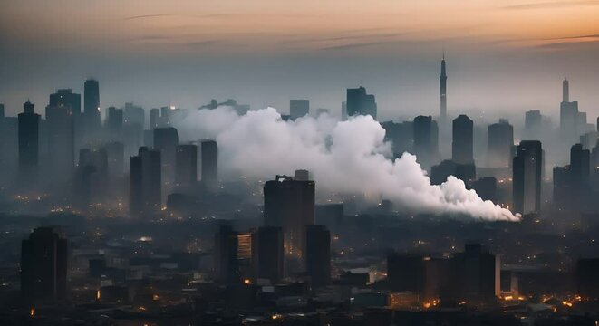 Inquinamento atmosferico dato dai gas di scarico e dai fumi delle fabbriche, immagine di citt&ograve;&agrave; inquinata dallo smog , nuvole di smog e gas di scarico