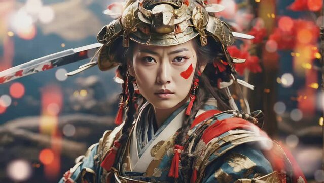 female Japanese knight in samurai armor