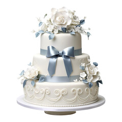 Wedding cake with flowers on transparent background, clipping path, png