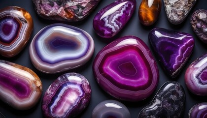 Obraz na płótnie Canvas Pink and purple agate stones background 