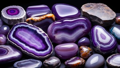 Obraz na płótnie Canvas Smooth polished purple agate stones background