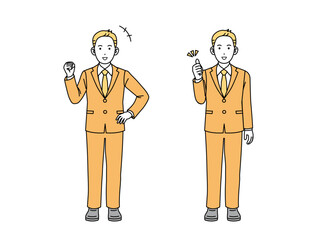 元気にガッツポーズをする会社員の男性、ビジネスマン
