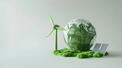 The green globe and solar roof or panel represents green energy and renewable energy, giving importance to the environment and solving global warming problems