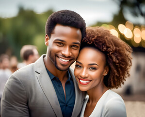 Portrait of young black african american couple cheek to cheek. A beautiful pair. - 750036220