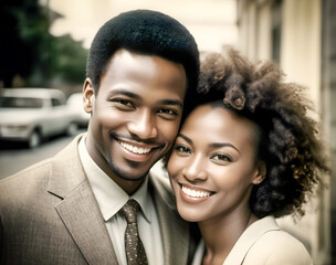 Portrait of young black african american couple cheek to cheek. A beautiful pair. - 750036256