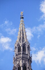 The spire of the Town Hall at the Grand Place in the heart of Brussels during early 1990s