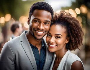 Portrait of young black african american couple cheek to cheek. A beautiful pair. - 750036269