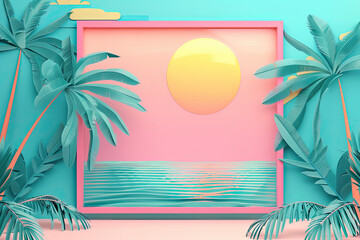 Retro 80s Summer Background Vintage Frame & Elements with Natural Softbox Lighting Effect - High-Quality 1980s Style Lightbox Canvas for Creative Projects