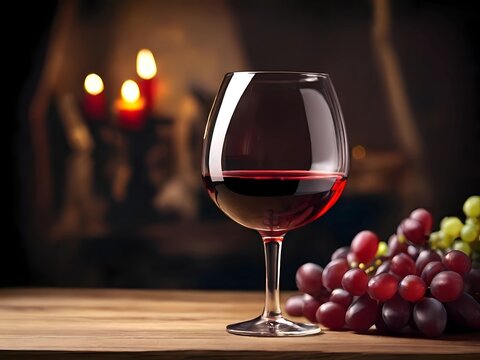 glass of red wine and grapes
