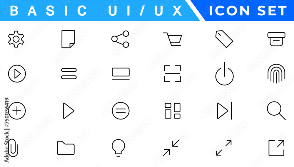 Poster basic ui ux icon set. set icon of user interface. vector illustration. editable stroke