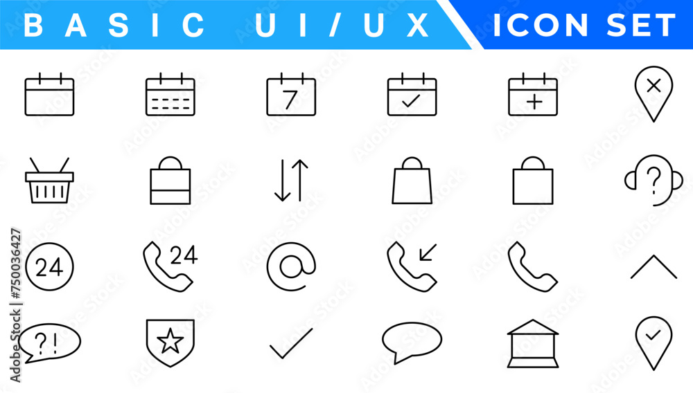 Poster user interface icons collection, basic ui ux icon set. set icon of user interface. vector illustrati