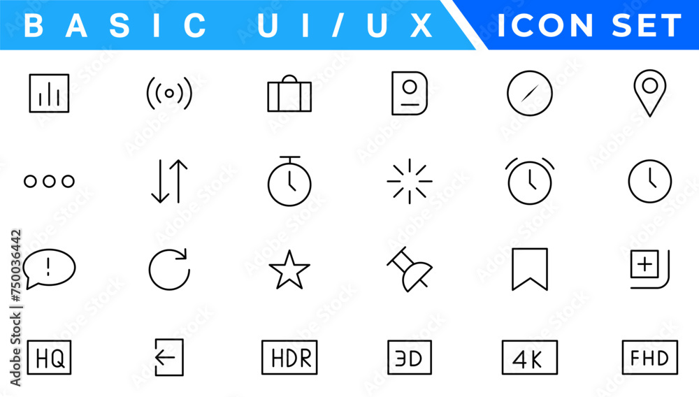 Poster basic ui ux icon set. set icon of user interface. vector illustration. editable stroke