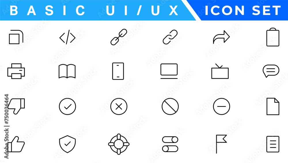 Poster basic ui ux icon set. set icon of user interface. vector illustration. editable stroke