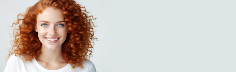 banner, A woman with curly hair who looks good, wearing a blouse