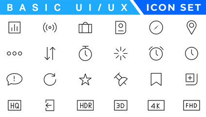 Basic ui ux icon set. Set icon of user interface. Vector illustration. editable stroke