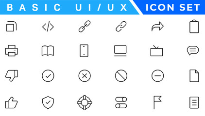 Basic ui ux icon set. Set icon of user interface. Vector illustration. editable stroke