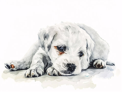 Watercolor Drawing of Cute Dog Puppy Colorful Illustration isolated on white background HD Print 4928x3712 pixels Neo Art V5 87
