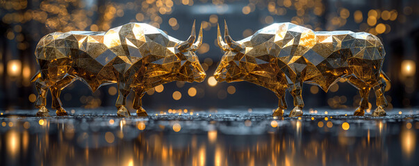 bull and bear financial infographic stock market chart award in gold and black color with copy space area as wide banner