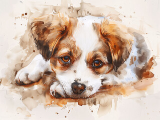 Watercolor Drawing of Cute Dog Puppy Colorful Illustration isolated on white background HD Print 4928x3712 pixels Neo Art V5 78