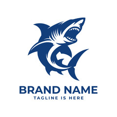 Shark Logo, this logo can be used in the water sports industry, such as surfing, diving or windsurfing, to represent strength, assertiveness and toughness
