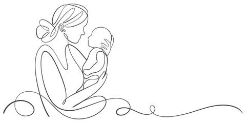 Mother and baby line art vector illustration, mothers day celebration background	
