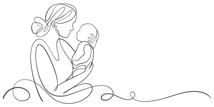 Mother and baby line art vector illustration, mothers day celebration background	