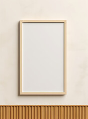 Empty poster mockup with vertical wooden frame