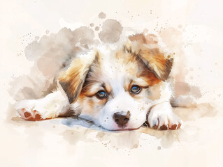 Watercolor Drawing of Cute Dog Puppy Colorful Illustration isolated on white background HD Print 4928x3712 pixels Neo Art V5 37