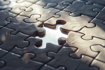 Close-up of a puzzle missing one piece. - obrazy, fototapety, plakaty