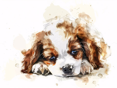 Watercolor Drawing of Cute Dog Puppy Colorful Illustration isolated on white background HD Print 4928x3712 pixels Neo Art V5 35