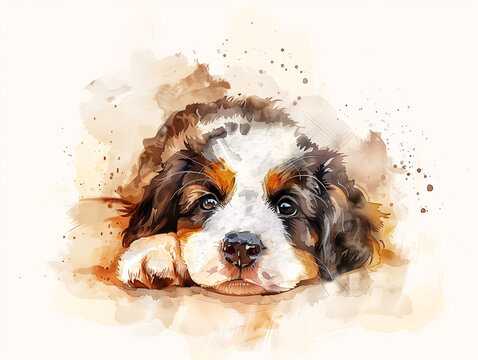 Watercolor Drawing of Cute Dog Puppy Colorful Illustration isolated on white background HD Print 4928x3712 pixels Neo Art V5 32