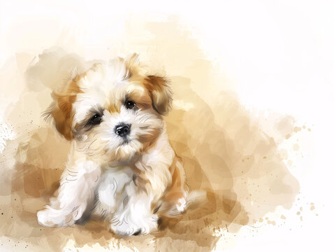 Watercolor Drawing of Cute Dog Puppy Colorful Illustration isolated on white background HD Print 4928x3712 pixels Neo Art V5 31