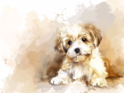 Watercolor Drawing of Cute Dog Puppy Colorful Illustration isolated on white background HD Print 4928x3712 pixels Neo Art V5 24