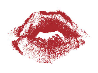 Lips, red lipstick kiss. Vector illustration - obrazy, fototapety, plakaty
