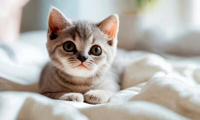 cute kitten in bed. Selective focus.