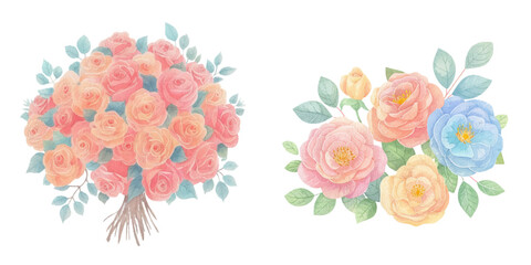 Fototapeta na wymiar cute bouqet of rose watercolour vector illustration