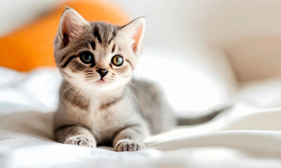 cute kitten in bed. Selective focus.