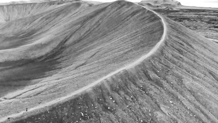 Fototapeta premium Myvatn, Iceland. Aerial view of large Hverfjall volcano crater, Tephra cone or Tuff ring volcano on overcast day